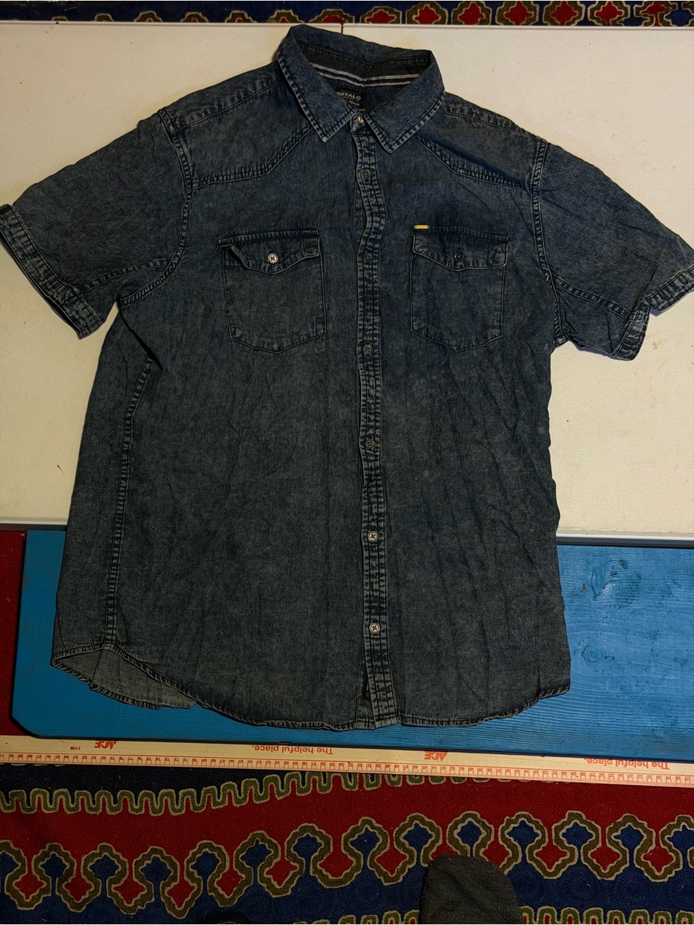 Buffalo David Bitton Men’s Large Acid Wash Denim Short Sleeve Shirt